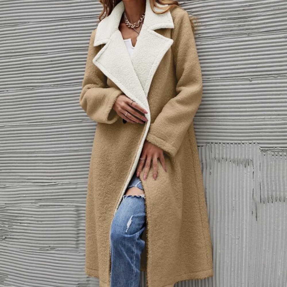 Cozy Pink Teddy Long Coat Jacket Minimalist - Picture 5 of 12